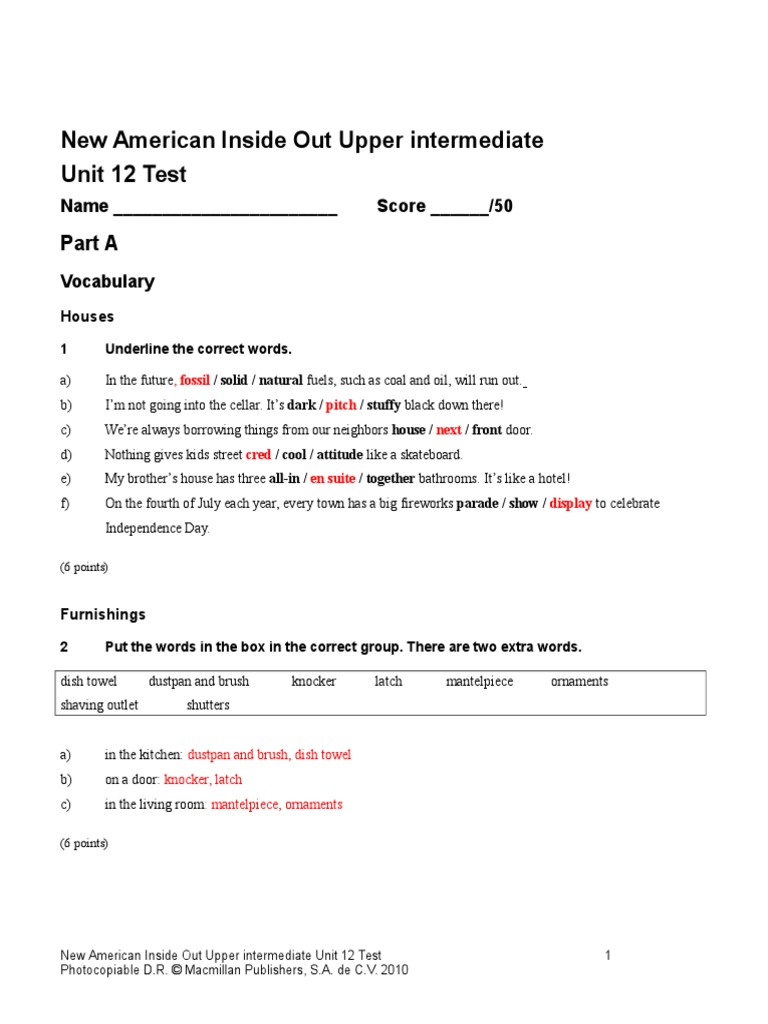 New American Inside Out Upper Intermediate Unit 12 Test | PDF | Art