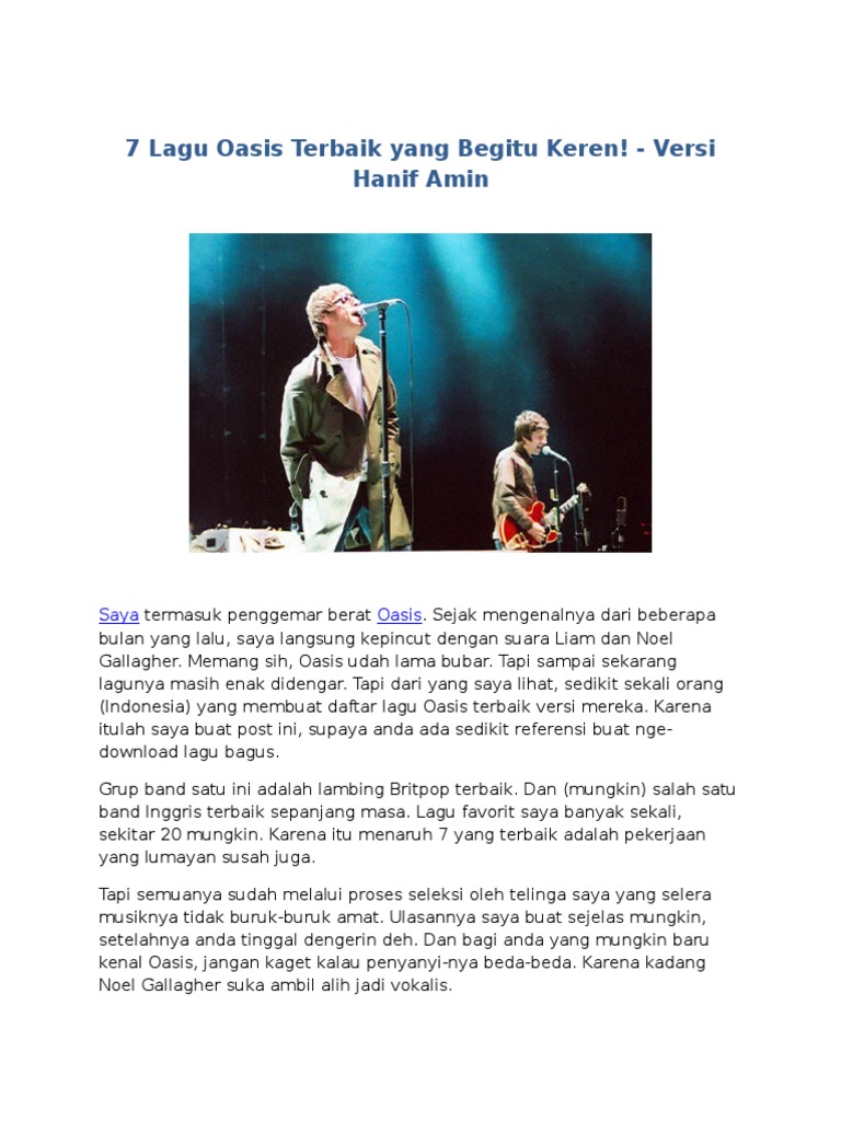 7 Lagu Oasis Terbaik Yang Begitu Keren | PDF