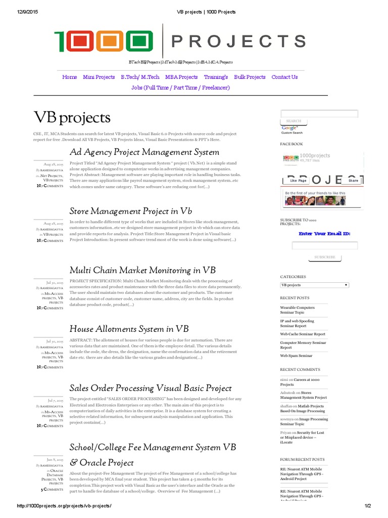 VB Projects _ 1000 Projects | Oracle Database | Visual Basic .Net