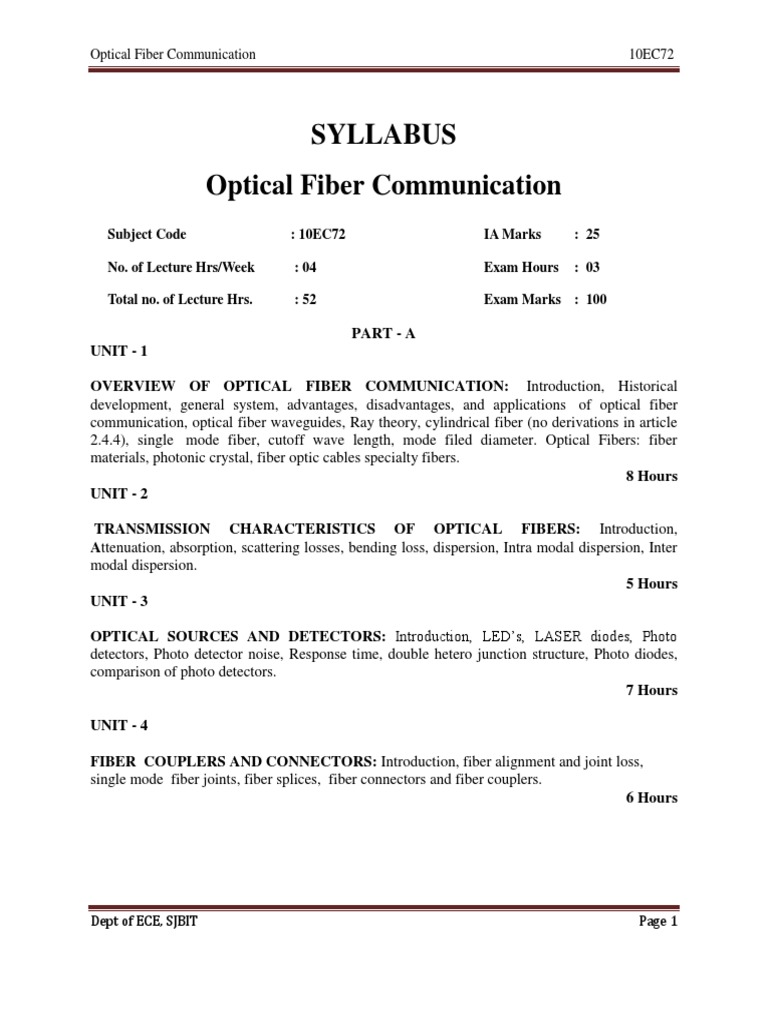 Ece Vii Optical Fiber Communication (10ec72) Notes | PDF | Optical ...