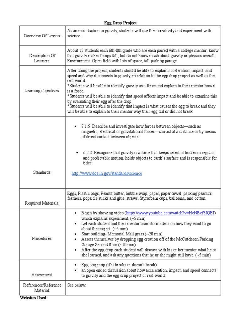 egg drop project lesson plan | Gravity | Science, Technology