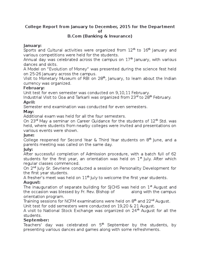 College Report From January To December, 2015 For The Department of ...