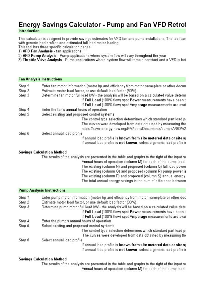 Energy Savings Calculator Pump and Fan VFD PDF Horsepower