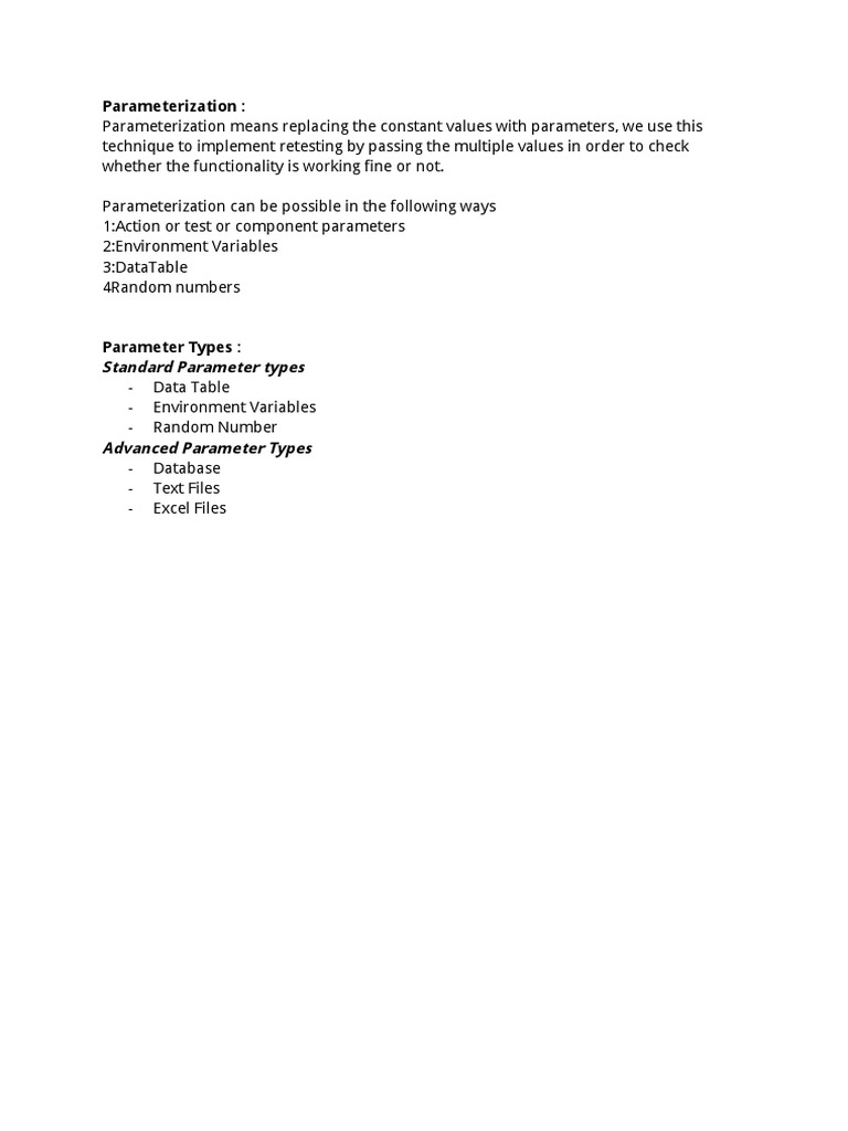 Parameterization : Standard Parameter Types | PDF