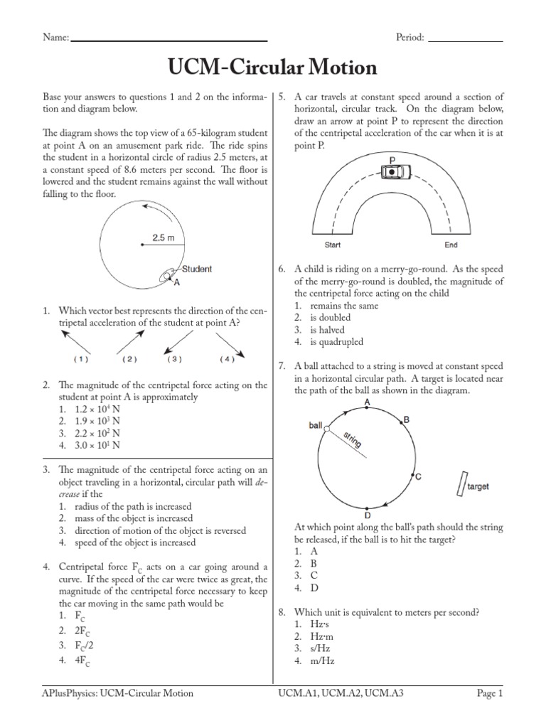 Uniform Circular Motion Questions PDF Acceleration Speed