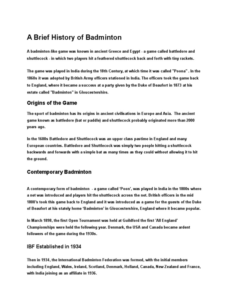 Brief History of Badminton | Sports | Leisure