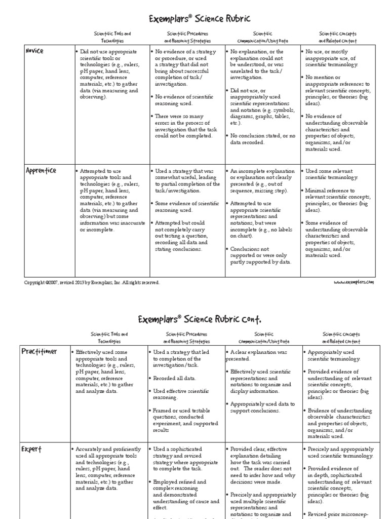 Science Rubrics For Elementary
