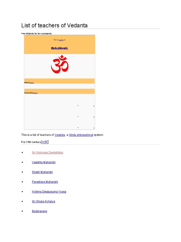 List of Teachers of Vedanta | PDF | Social Science