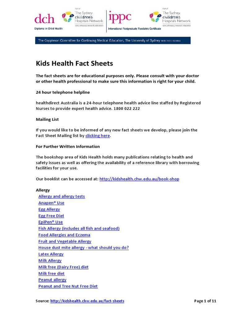 Kids Health Fact Sheets.pdf | Allergy | Asthma