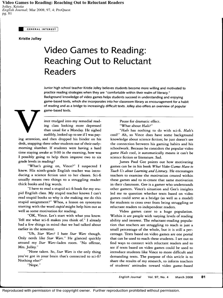 Video Games To Reading Reaching Out To Reluctant Readers | PDF | Games ...
