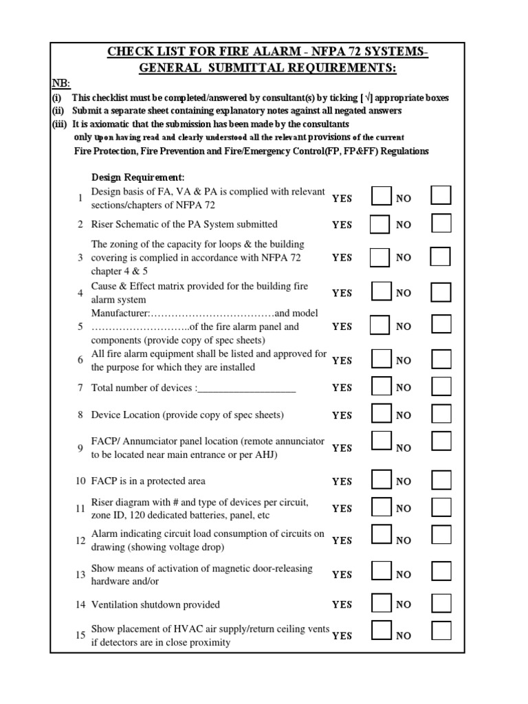 NFPA 72 Fire Alarm System Checklist | PDF | Computers | Technology ...