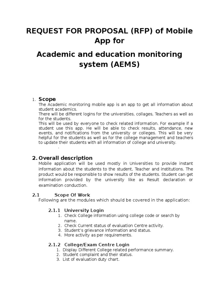 Academic Monitoring App RFP | PDF