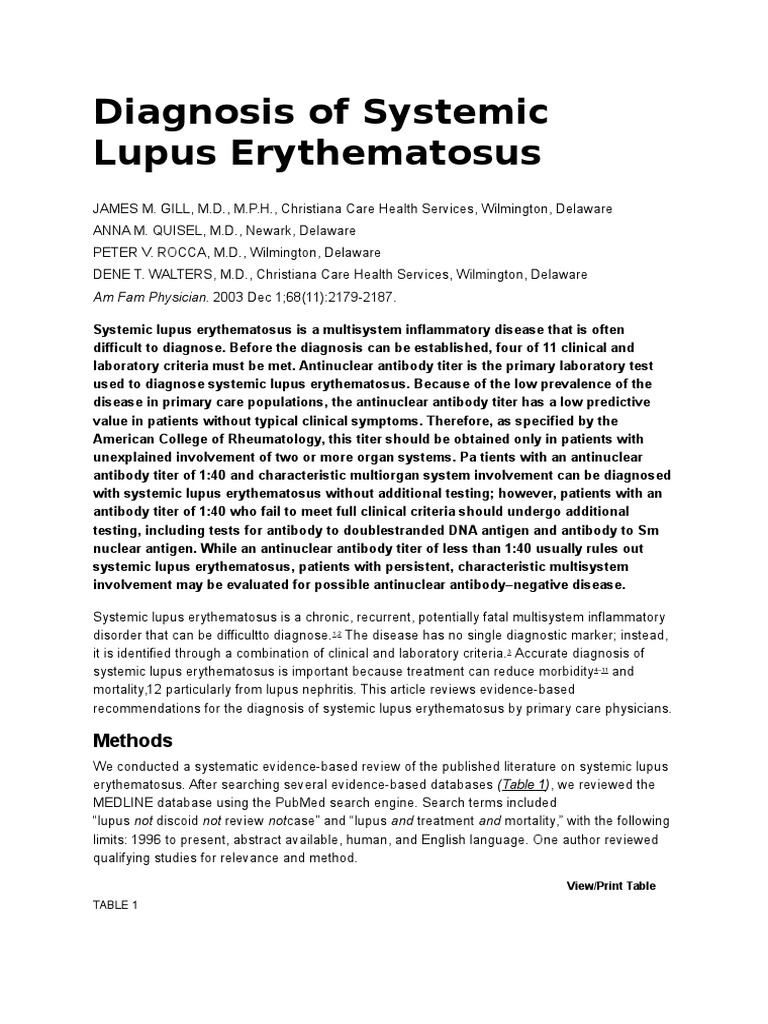 Systemic Lupus Erythematosus Diagnosis Guide | PDF | Systemic Lupus ...