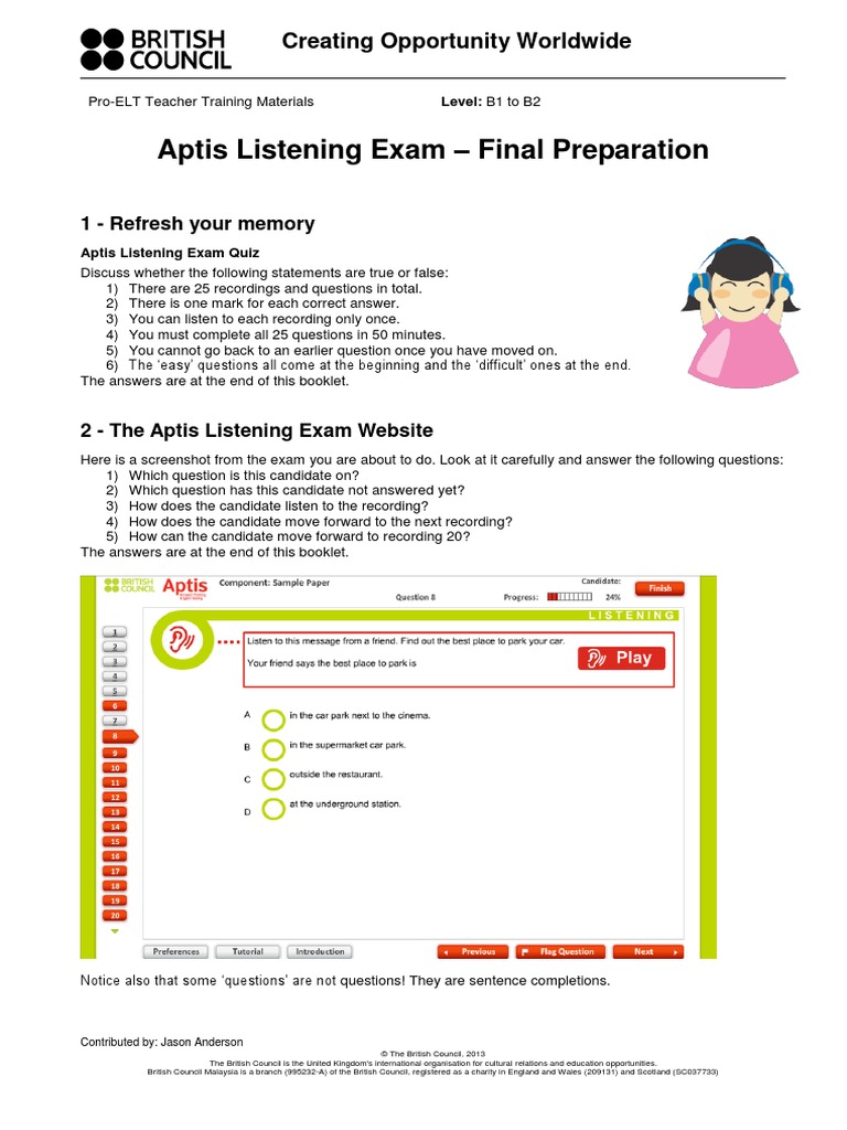Final Preparation Aptis Listening Exam | PDF | Test (Assessment ...