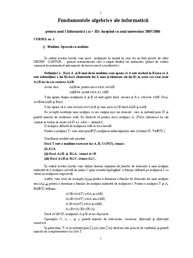 Fundamentele Algebrice Ale Informaticii