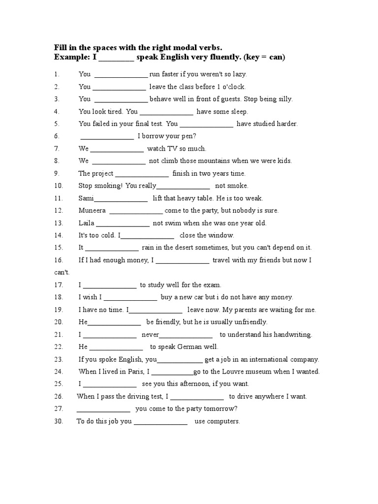Modal Verb Exercises and Answers | PDF | Sentence (Linguistics ...