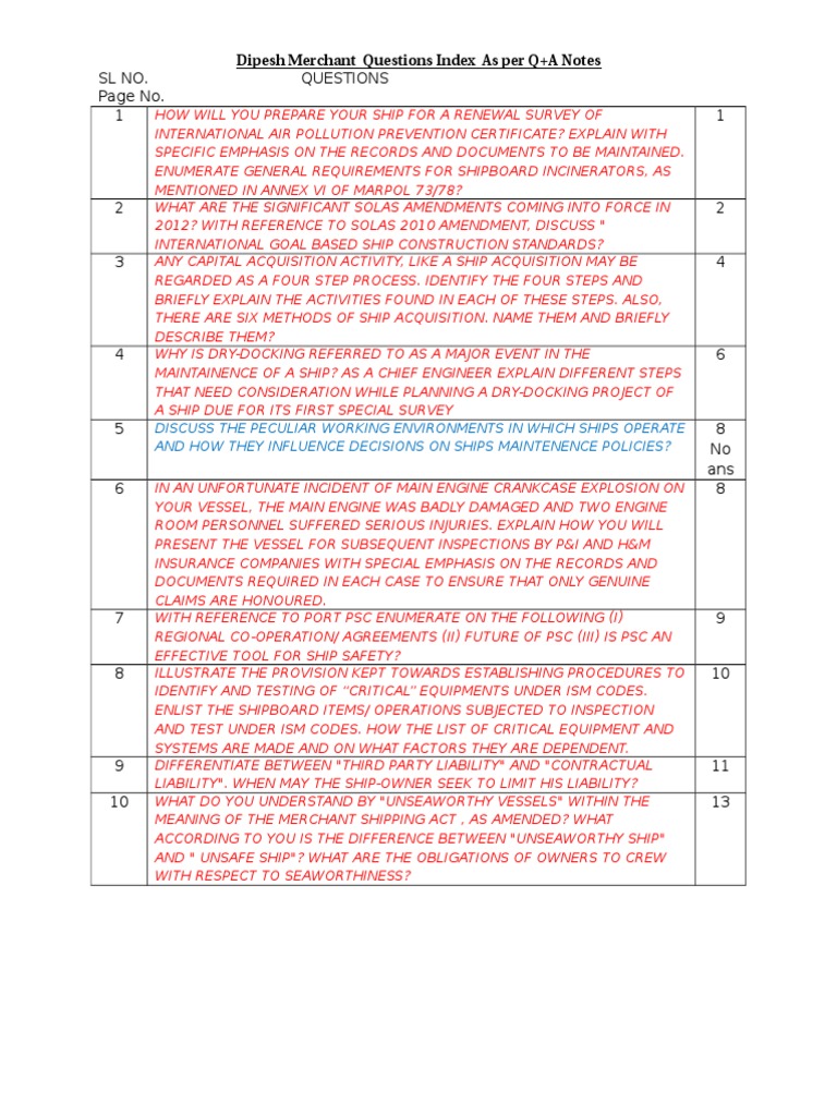 Ship Management and Safety Questions Index | PDF | Ships | Oil Tanker