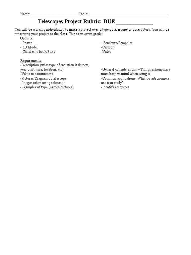 Telescope Project Guidelines and Rubric | PDF | Technology & Engineering