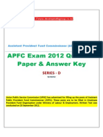APFC Exam 2012 Question Paper (Series D) & Answer Key