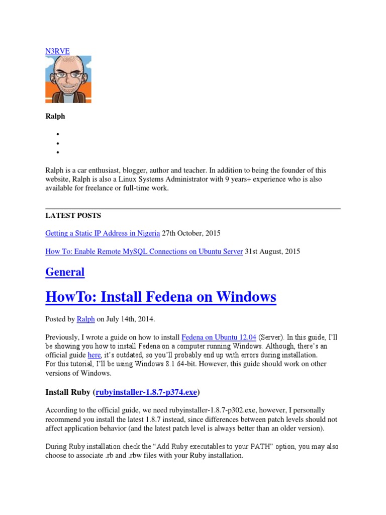 N3RVE - HowTo - Install Fedena On Windows | PDF | My Sql | Installation ...