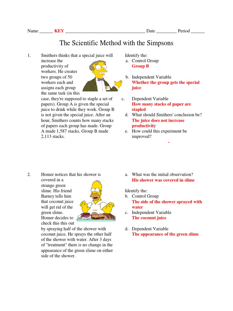 Worksheets Simpsons Scientific Method Worksheet simpsons worksheet answers variables livinghealthybulletin independent and dependent answers