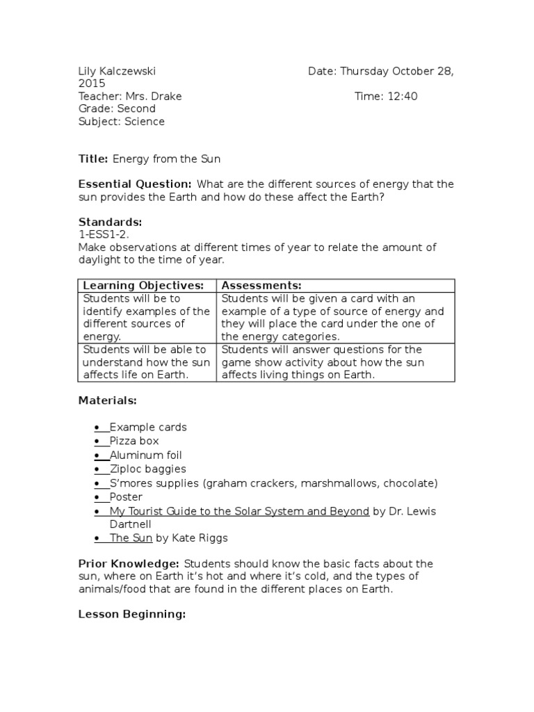 sun lesson plan | Sun | Earth