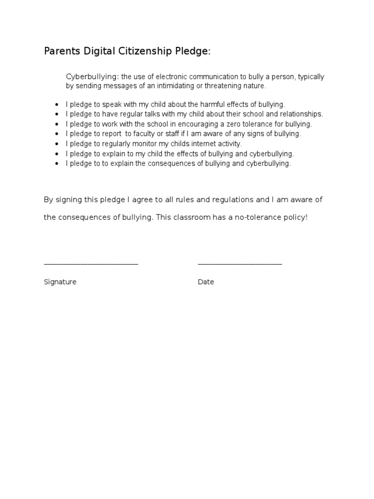 Parents' Cyberbullying Pledge Guide | PDF