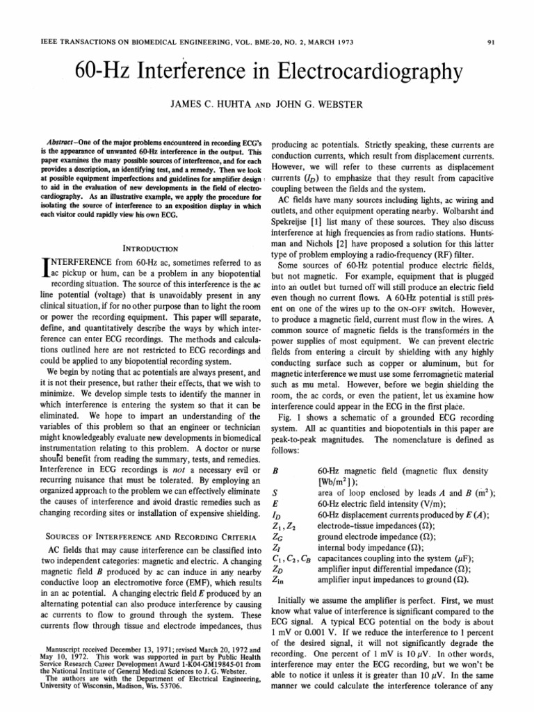 60 HZ Interference in Electrocardiography | PDF | Amplifier ...