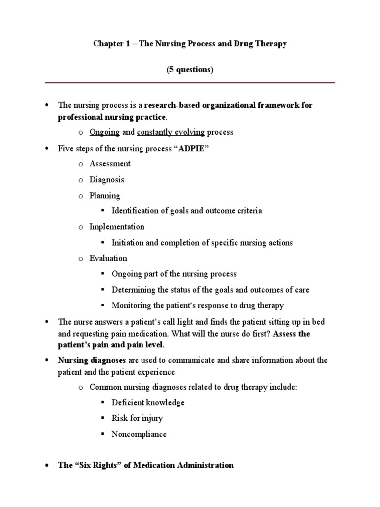 Chapter 1 - The Nursing Process and Drug Therapy | PDF | Medical ...
