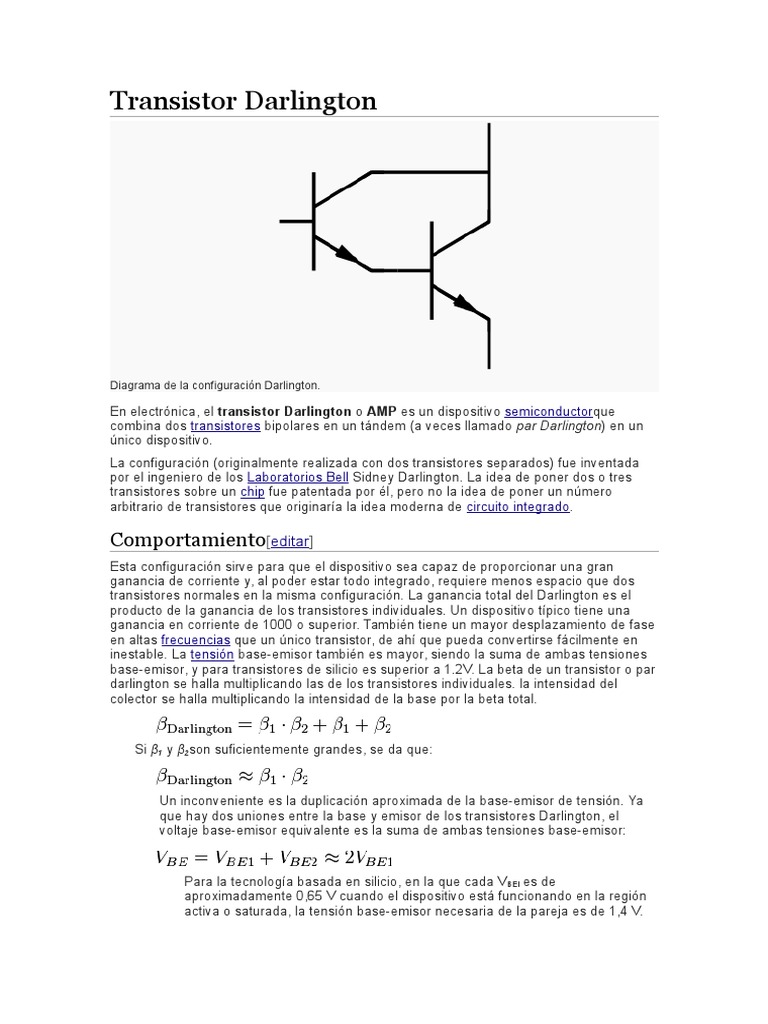 Transistor Darlington: Configuración y Uso | PDF | Transistor | Electrónica