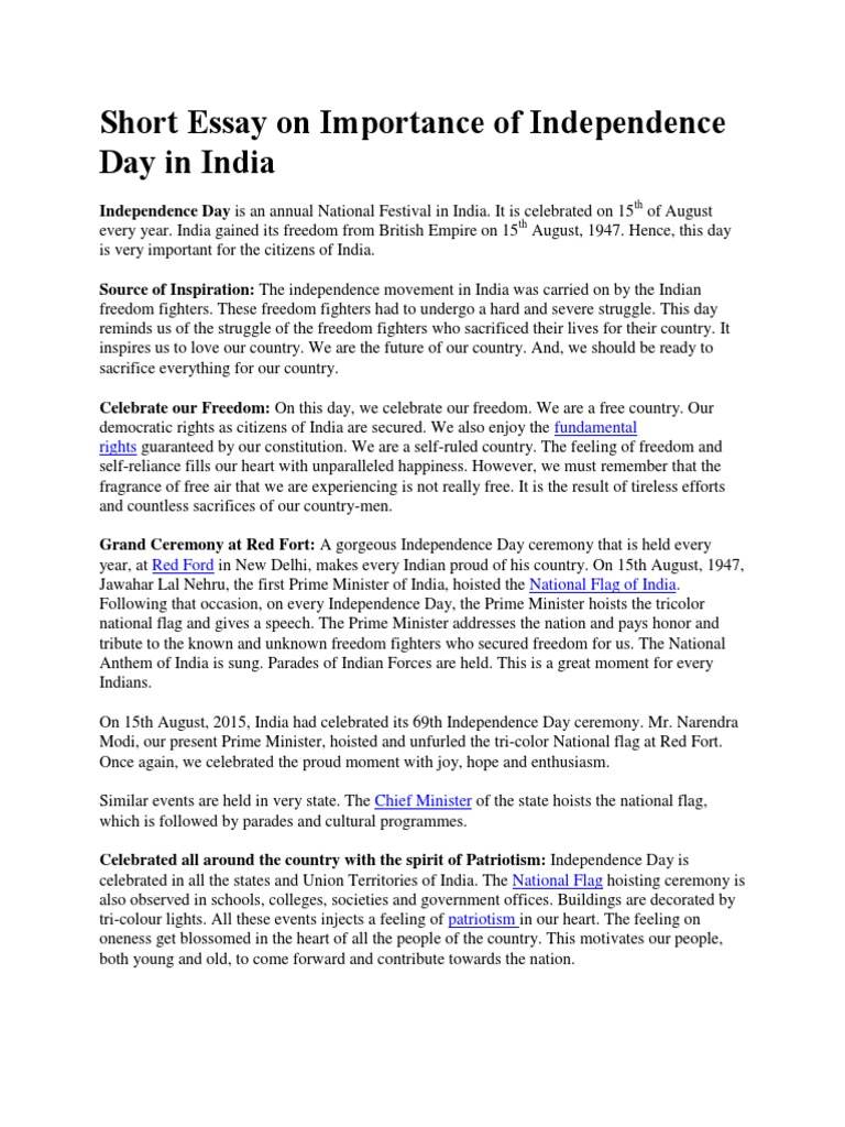 Essay on independence day for class 6 image