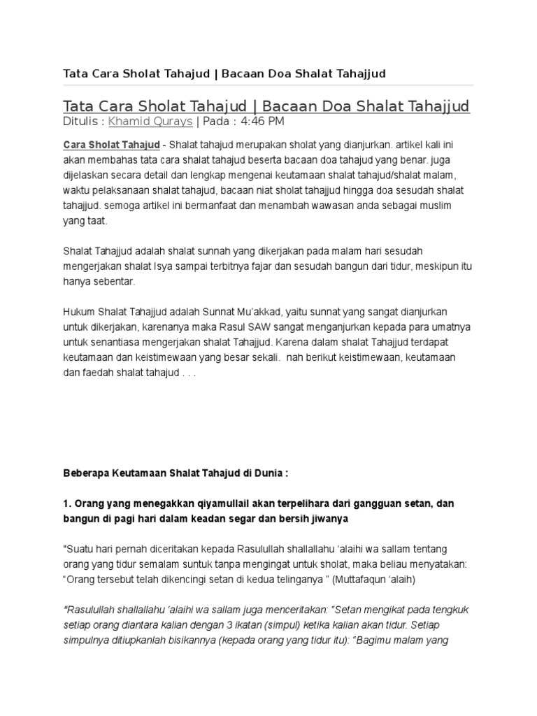 Niat Sholat Tahajud Jam 12 Mlm Celoteh Bijak