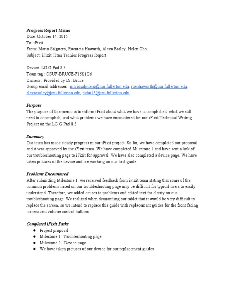Progress Report Memo | PDF