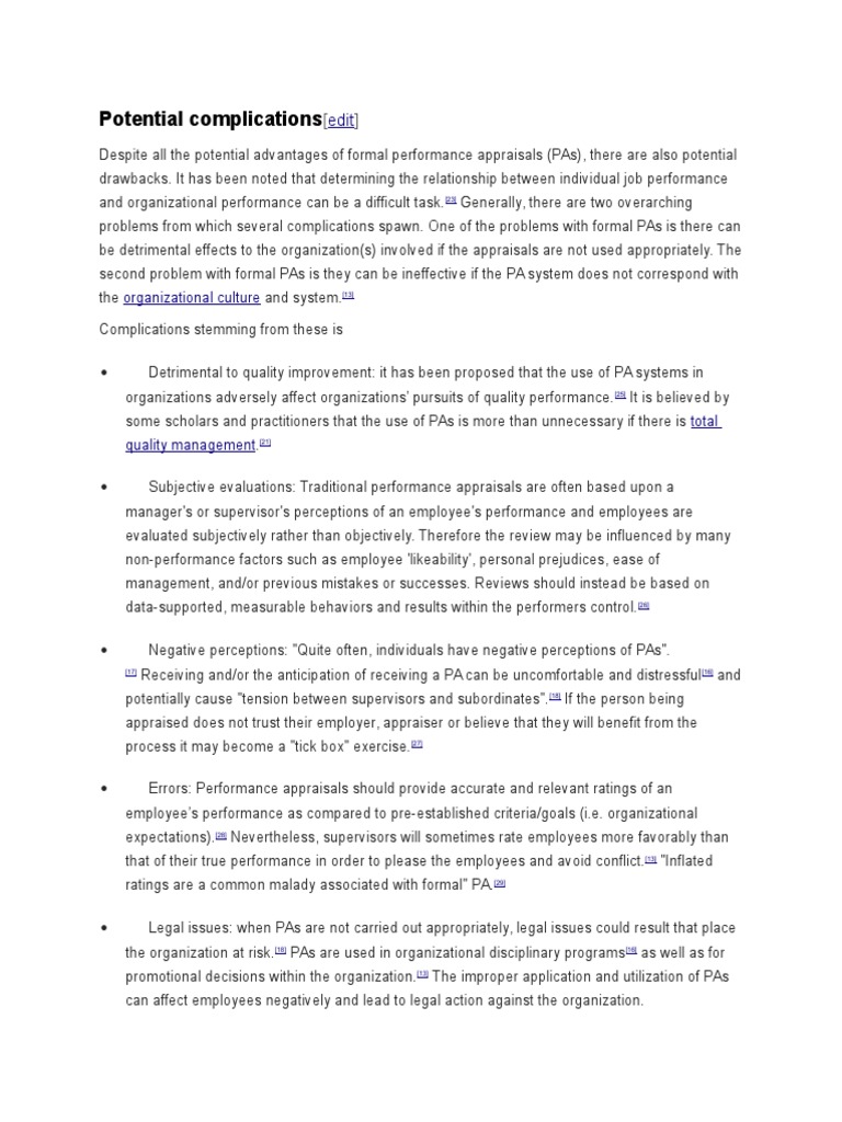 Potential Drawbacks and Complications of Formal Performance Appraisals ...