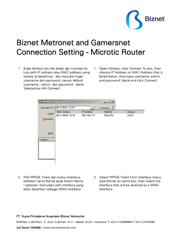 Biznet Metronet - Connection Setting - Microtic Router | PDF | Ip ...