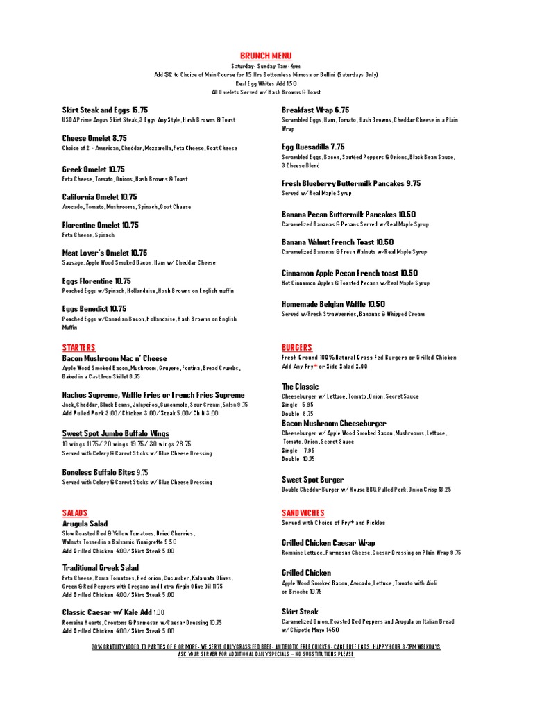 Weekend Brunch Menu Highlights | PDF | Sports & Recreation