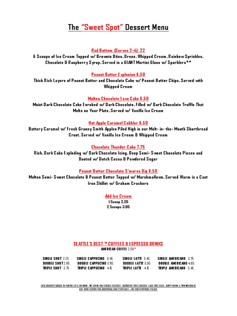 The Dessert Menu: 
