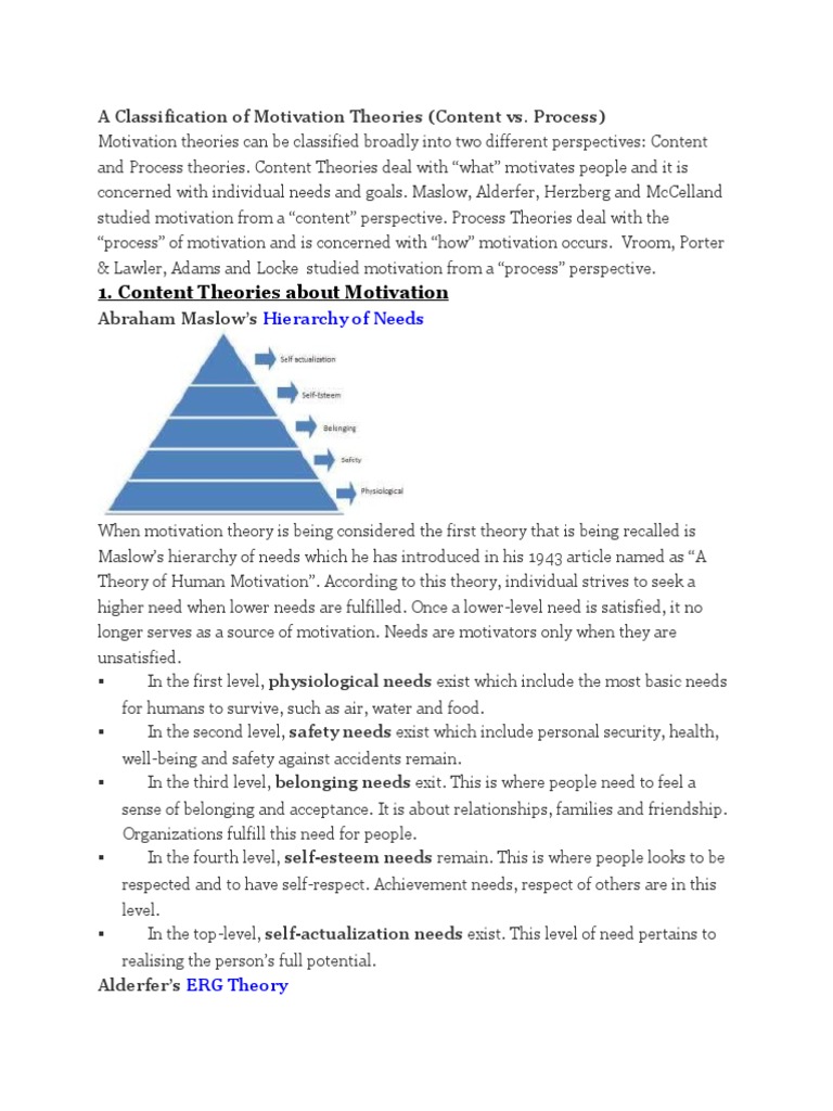 Motivation Theories: Content vs. Process | PDF | Motivation | Motivational