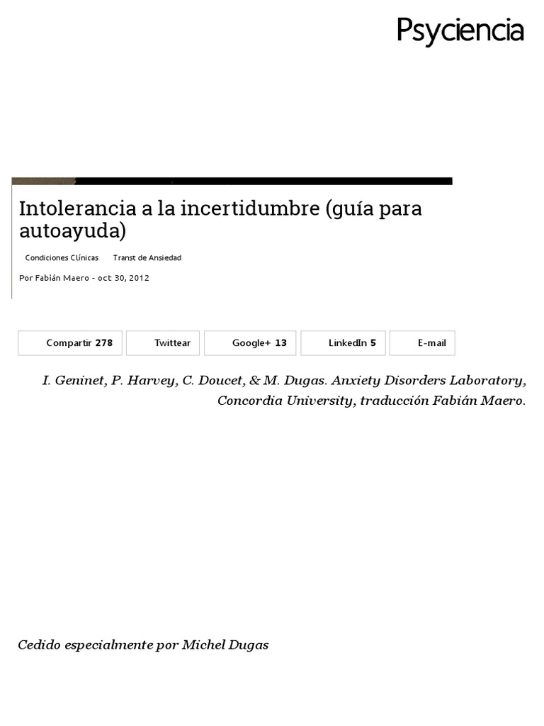 Intolerancia A La Incertidumbre (Guía para Autoayuda) - Psyciencia ...