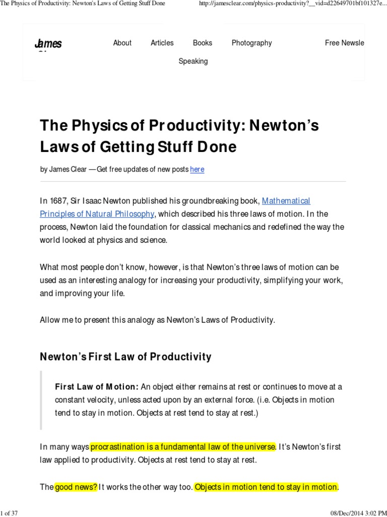 Physics of Productivity Newton's Laws of Getting Stuff Done PDF