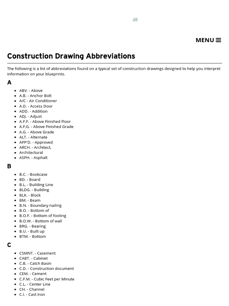 Construction Drawing Abbreviations The House Plan Shop PDF