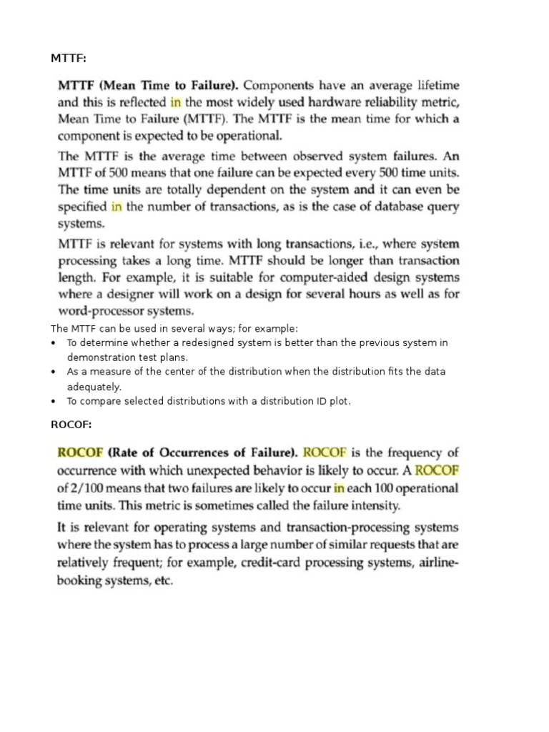 MTTF | PDF | Business | Technology & Engineering