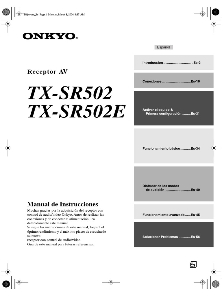 Onkyo TXsr502e Es Descargar gratis PDF Altoparlante Tecnología