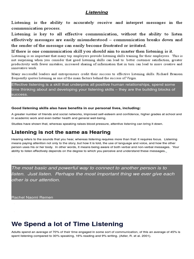 Mastering Effective Listening Skills | PDF | Nonverbal Communication ...