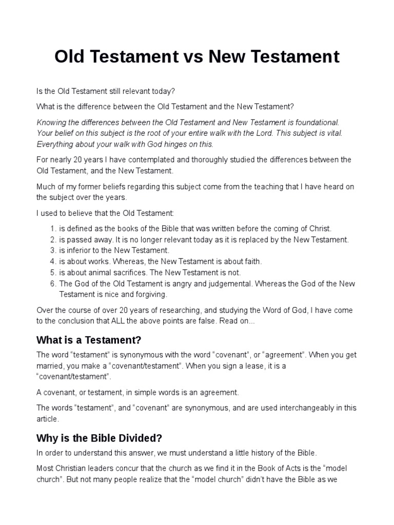 Old Testament vs New Testament Covenant (Biblical) Bible