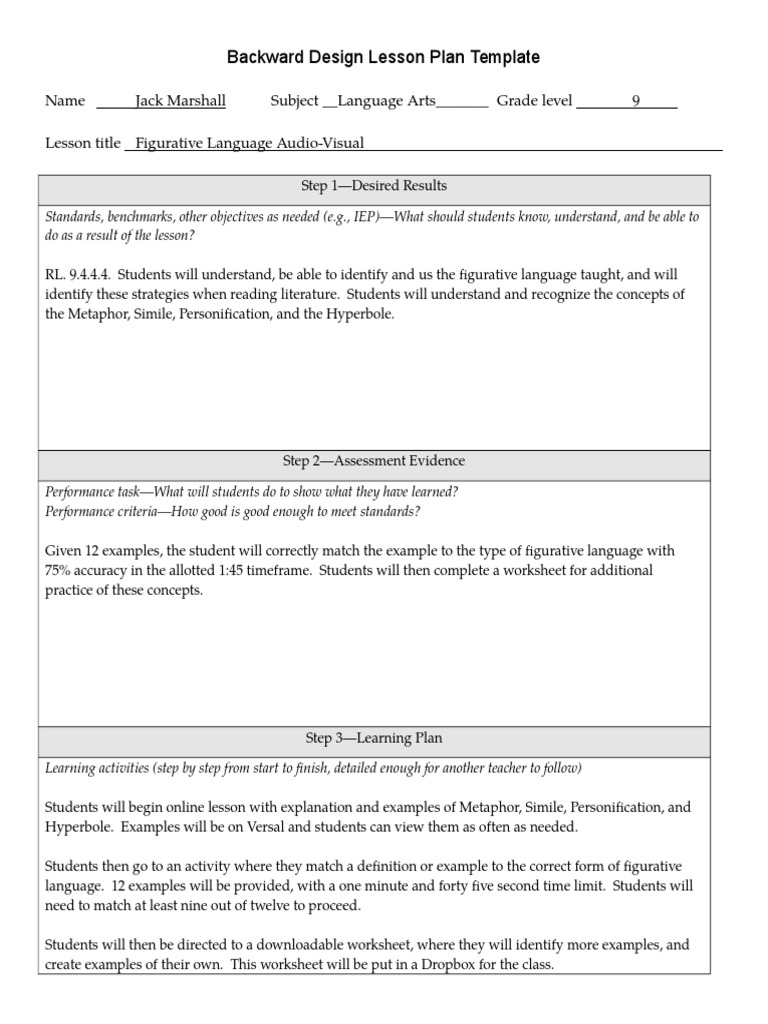 Figurative Language Lesson Plan Template | PDF