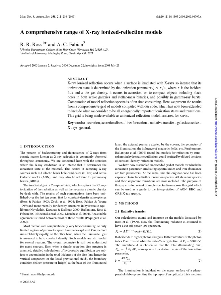 X-ray Ionized Reflection Models Explained | PDF | Spectral Line | Radiation