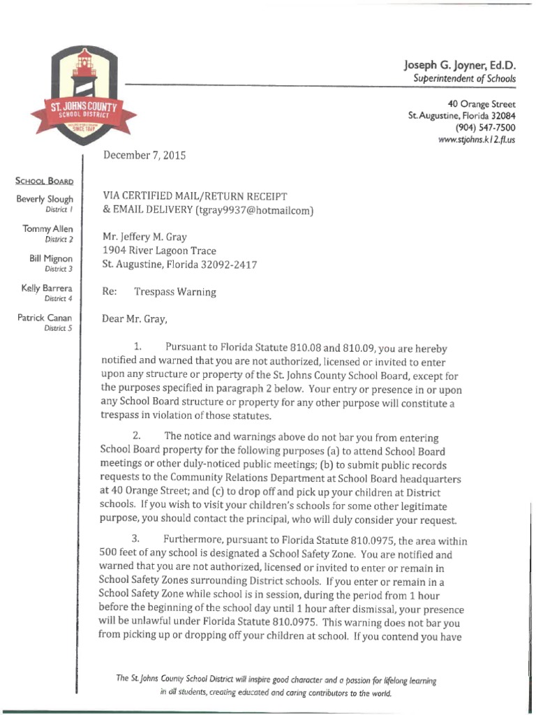 37 Censorship Letters From St. Johns County School Board | PDF