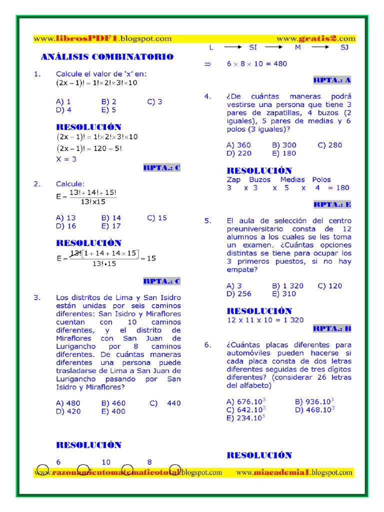Analisis Combinatorio Ejercicios X | PDF