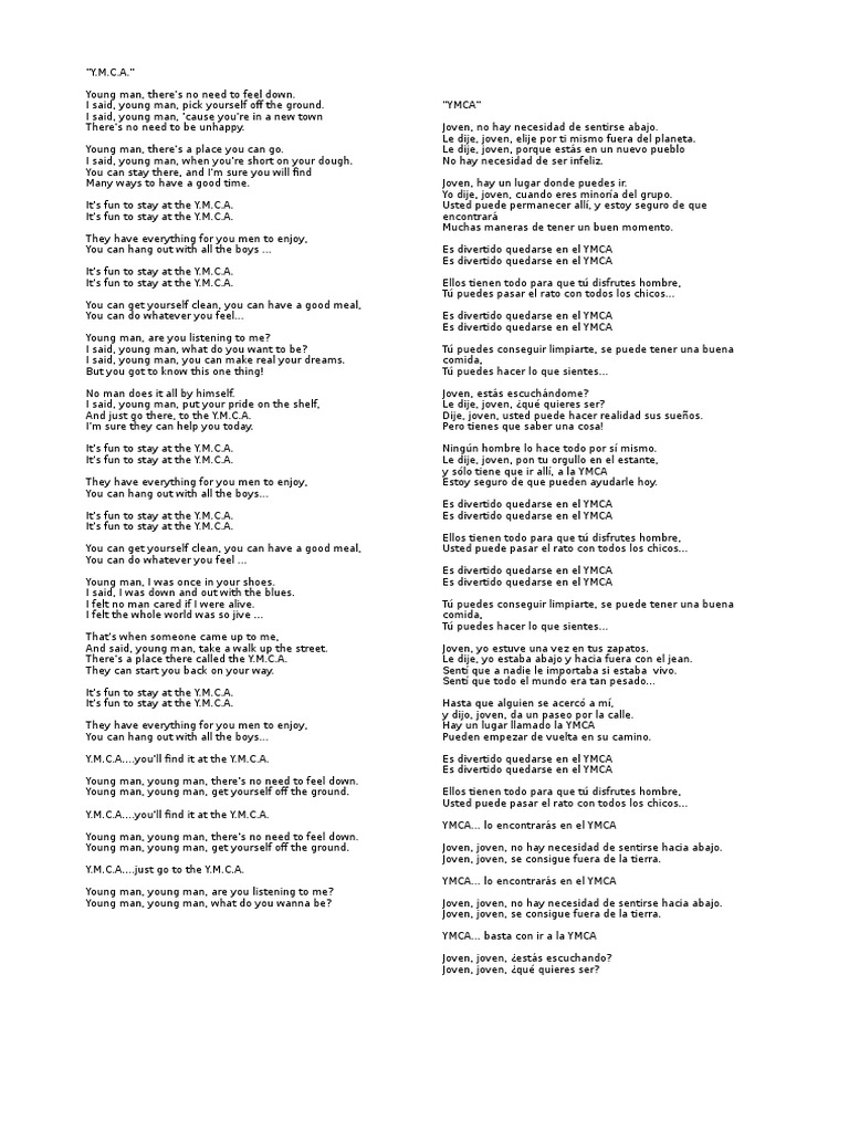 Letra de la canción Y.M.C.A. | PDF | Música grabada | Ocio